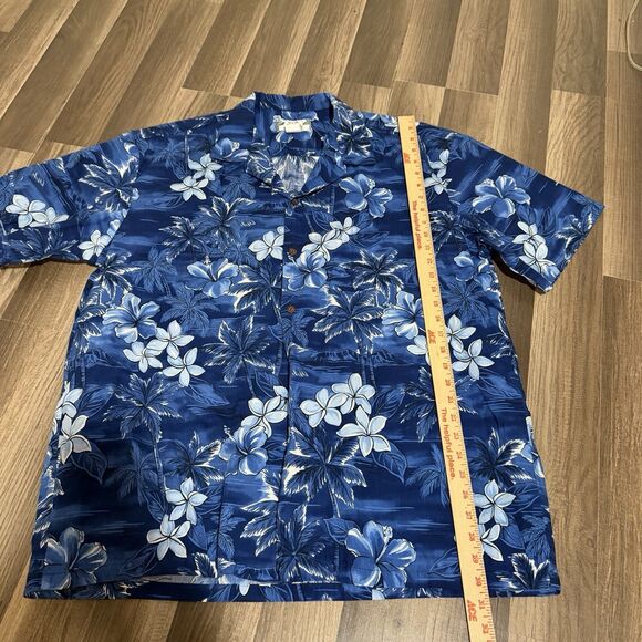 Vintage Two Palms Men's 2XL Hawaiian Shirt Made in Honolulu Hibiscus Blue Cotton - Picture 4 of 5